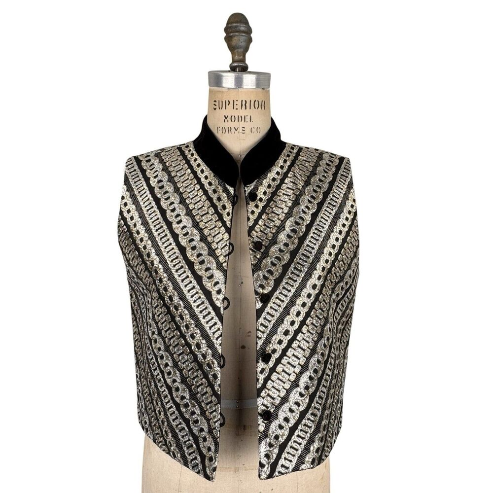 Doncaster Metallic Brocade Vest Womens Sz 8 Gold Silver Velvet Evening Arabian